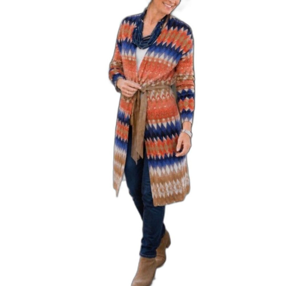Chico's Women's NWOT Colorful Southwestern LS Duster Cardigan Size M 8-10
